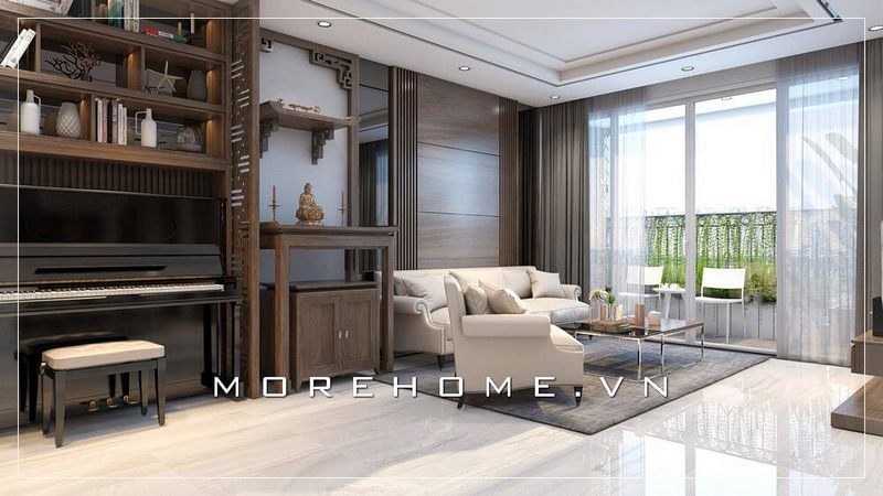 Mẫu bàn thờ gỗ sồi màu nâu hạt rẻ với kiểu dáng nhỏ gọn được nhiều gia đình chung cư, nhà phố yêu thích lựa chọn